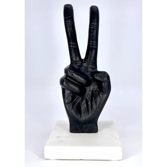 Sagebrook Peace Sign Marble Base Sculpture Paperweight Mudra Book End Figure - Picture 1 of 7